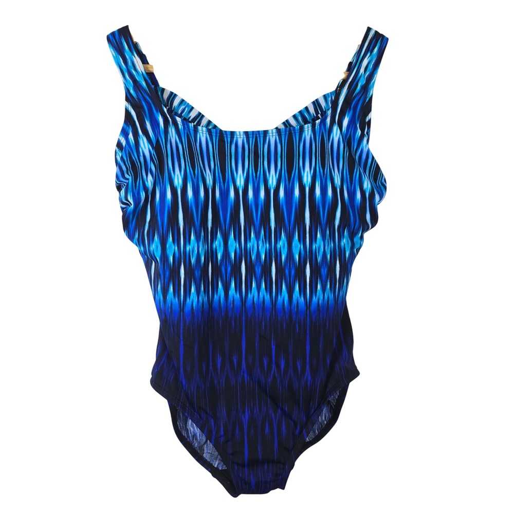 St. Johns Bay Womens Blue Abstract Ikat One Piece Swimsuit Padded Size 12